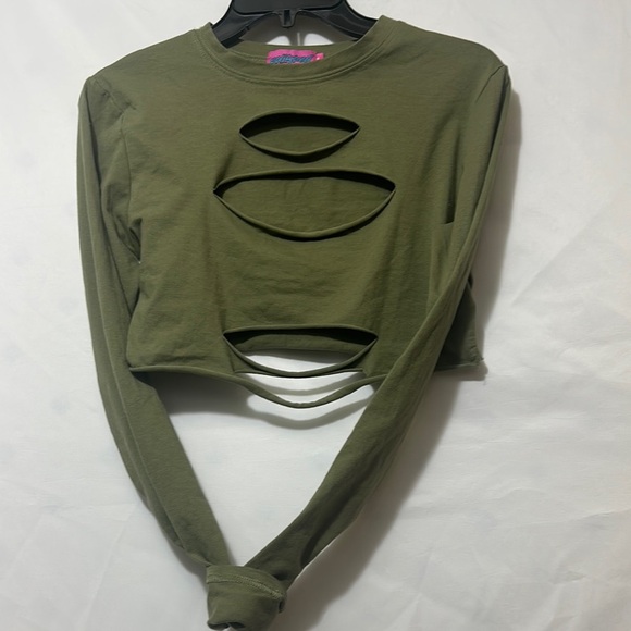 Edikted Green Mandarin Collar Cut-Out Bodysuit - Picture 5 of 7